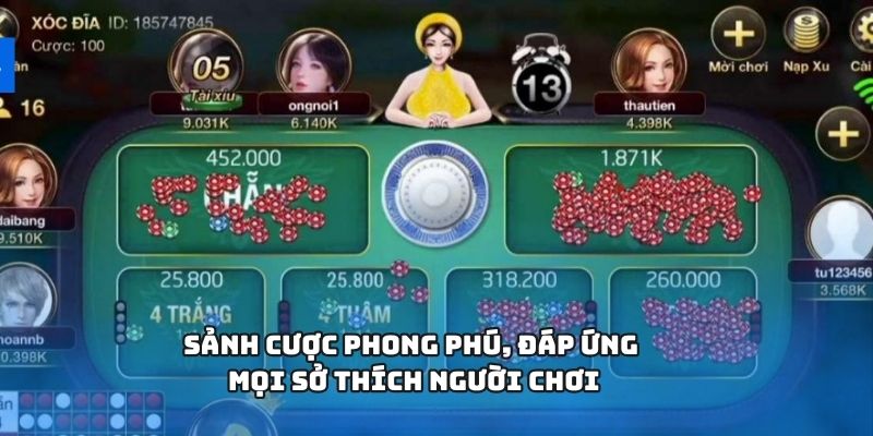 Sảnh cược phong phú, đáp ứng mọi sở thích người chơi